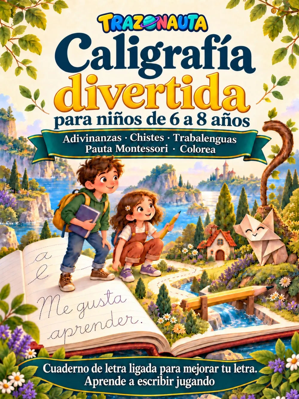 Portada de «Caligrafía divertida con adivinanzas, chistes y trabalenguas para niños de 6 a 8 años»